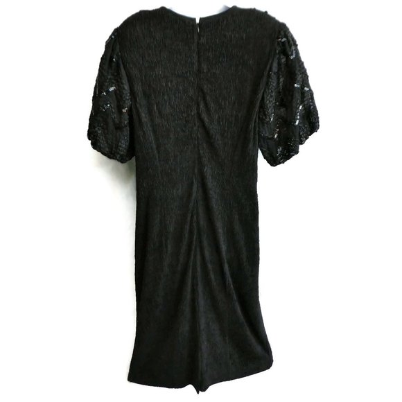 Vintage Black Evening Dress Ric Rac Sequin Puff Sleeves Crinkle Sheath Union Tag - Picture 3 of 13